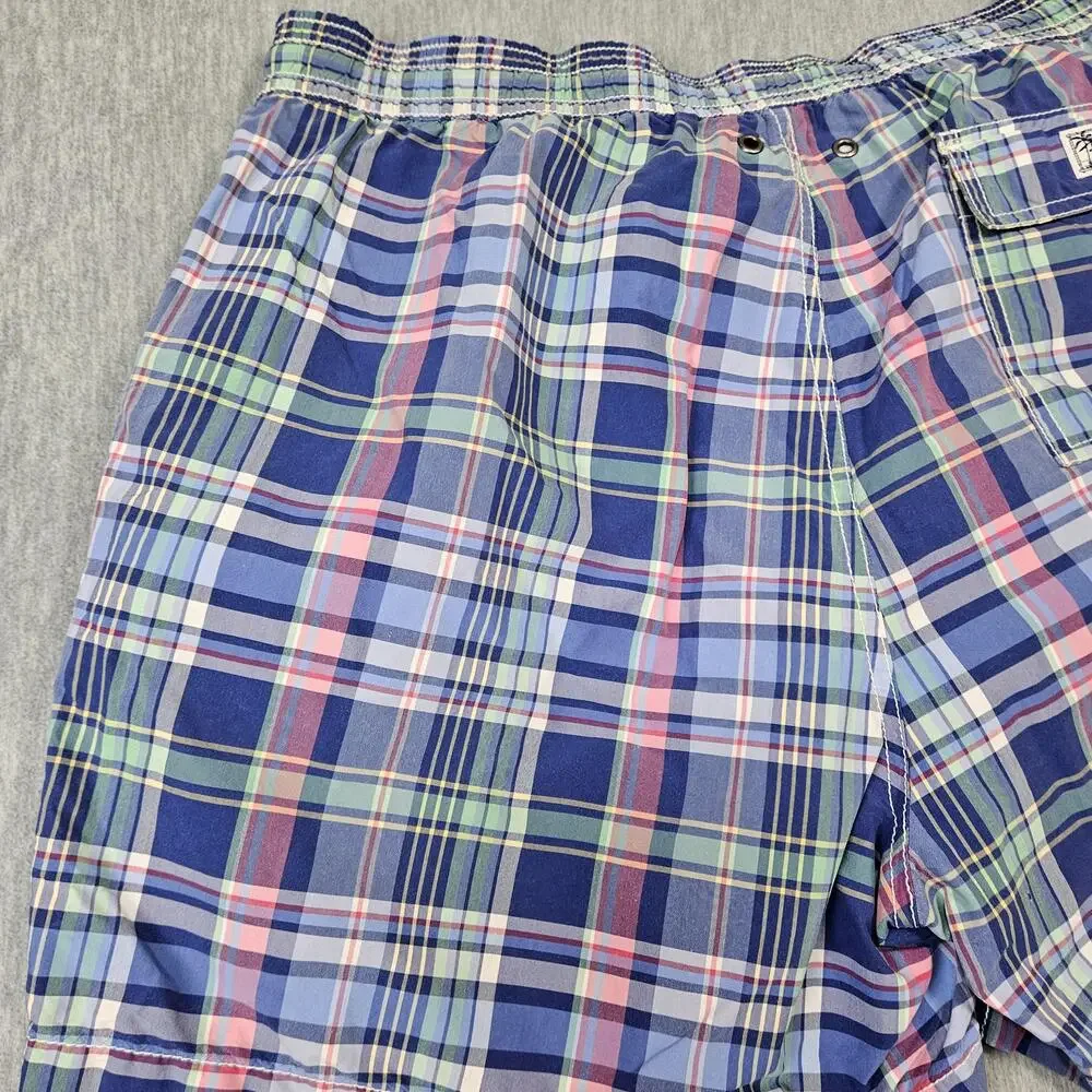 Polo Ralph Lauren Swim Shorts Mens L Blue Plaid Lined Drawstring Back Pocket